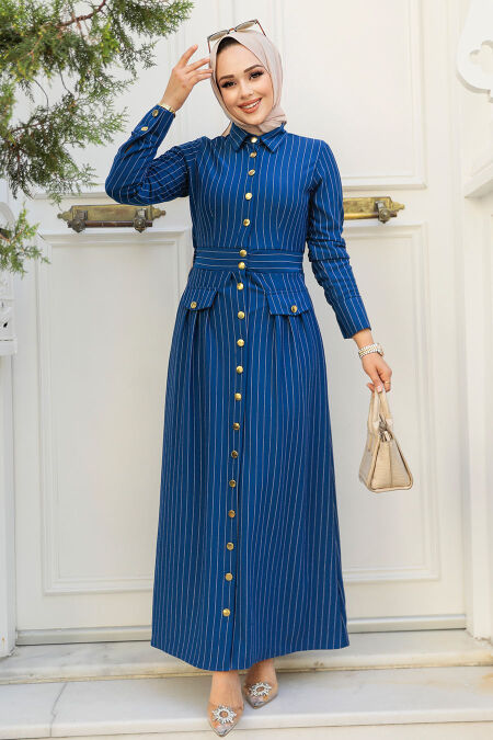 Modest İndigo Blue Maxi Dress 23051IM